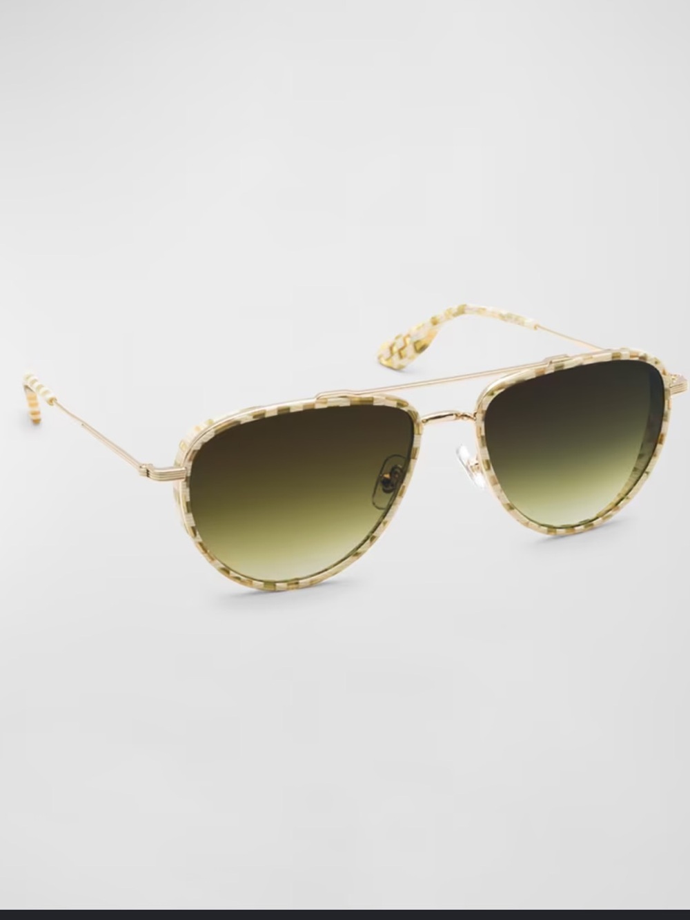 KREWE Coleman Checkered Mixed-Media Aviator Sunglasses
